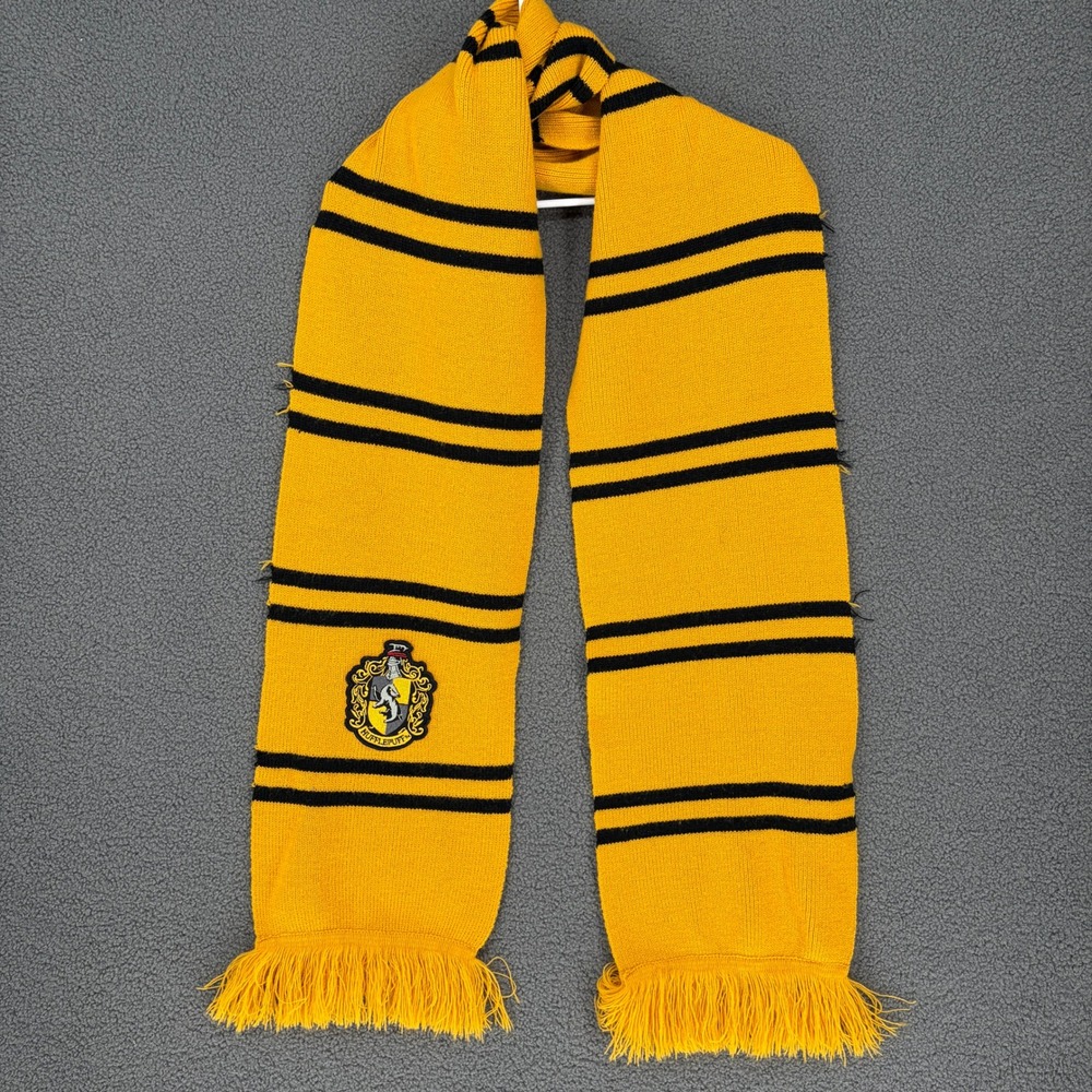 Harry Potter Hufflepuff House Scarf Yellow Black Striped Knit Fringe 68 inch